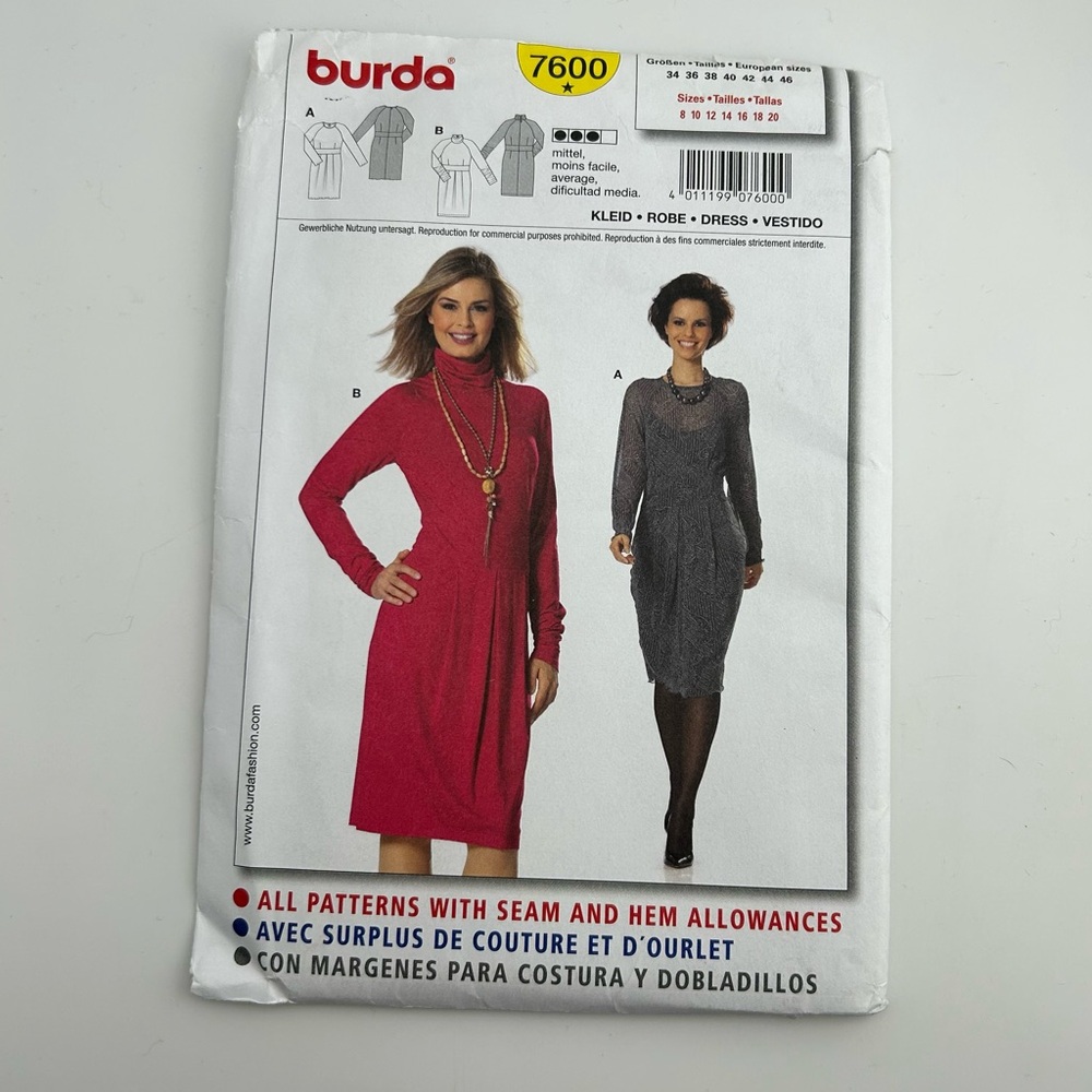 🧵 2 for 22$ 🧵 BURDA Dress Sewing Pattern 7600